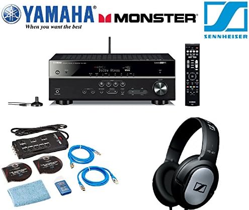 Yamaha RX-V581 7.2-Ch x 80 Watts Networking A/V Receiver + Monster Home Theater Accessory Bundle + Sennheiser HD206 Lightweight Over-Ear Binaural Headphones Bundle