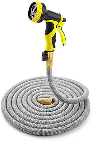Top Strongest Brass Fitting Flexible Expanding Magic Garden Hose on the Earth with 8 Function Nozzle Hand Sprayer Resistant High Water Pressure Prevent Leaking -100Ft, Grey