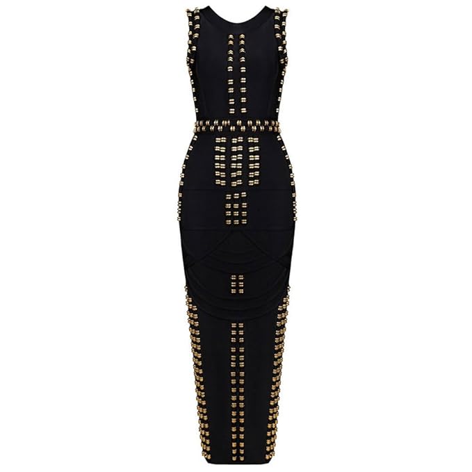 HLBandage Kunstseide ärmellos Metallring Maxi Lange Reizvoller Robe Verband-Kleid