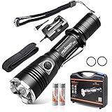 Tactical Flashlight ORCATORCH T20 980 Lumens Super Bright CREE LED Flashlight with Holster, Rechargeable 18650 Batteries, IP68 Water-Resistant, 6 Light Modes for Trucker, Firefighter, Security Officer