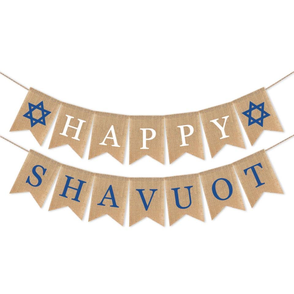 SWSATYW Burlap Happy Shavuot Banner Party Decoration Mantel Fireplace Garland Supplies