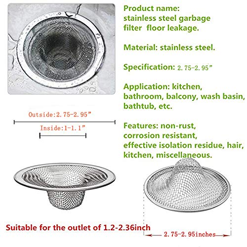 Dr. Luck 2pcs Stainless Steel Mesh Metal Sink Strainer Bathtub Drain Hole Hair Catcher Drain Hole Filter Trap - Thumbnail 2