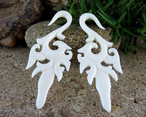 Bone Carving Gauge Earrings - Tribal Body Jewelry - 6G