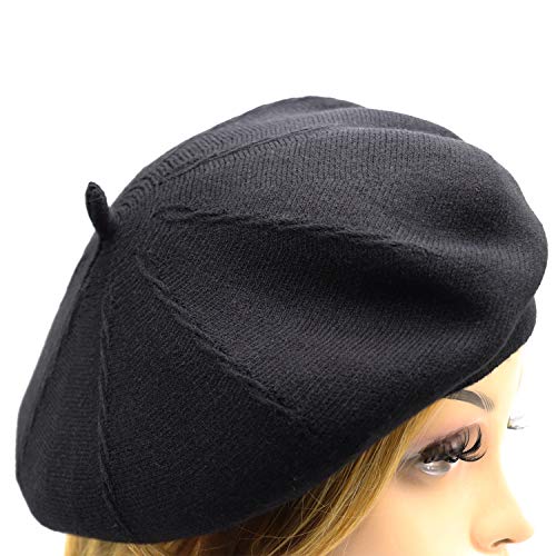 French Beret Hat,Reversible Solid Color Cashmere Beret Cap for Womens Girls Lady Adults (Black1)
