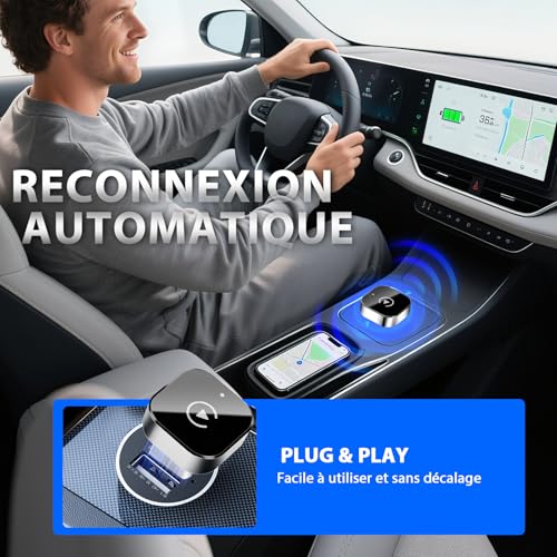 2-in-1 Wireless CarPlay - Plug and Play, Automatic Connection within 5 m Radius, Compact Design, with USB/USB-C Ports, No Battery