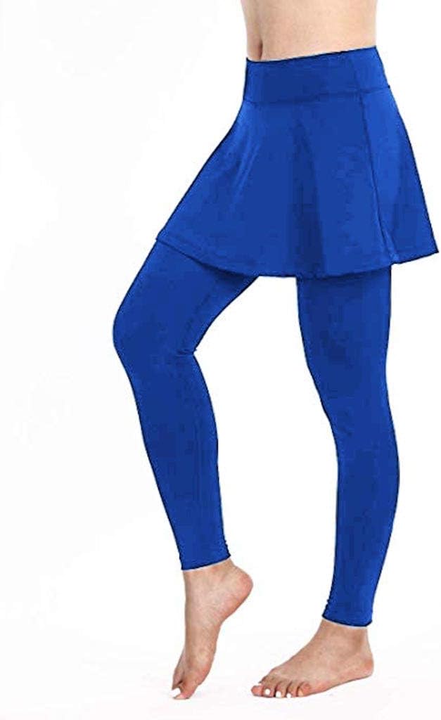 KaloryWee Yoga Leggings with Skirt Attached Women's Running Skorts Sports Tennis Golf Skirt with Long Leggings Blue