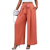 Women's High Waist Wide Leg Long Palazzo Pants Front Knot Tie Elastic Trousers with Pockets Lounge Business Work Pants