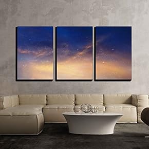 3 Piece Canvas Wall Art - tars and Night Sky as Background - Modern Home Art Stretched and Framed Ready to Hang - 16"x24"x3 Panels
