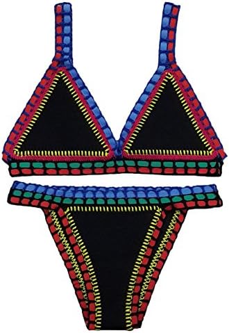 2017 Hot Neoprene Handmade Crochet Bikini Sets Black and Gold Sexy Bathing Suits (Small, BlackYellow)