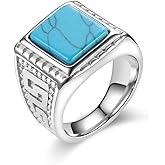 FYNSBLE Vintage Matte Turquoise Rings for Men,316L Stainless Steel Turquoise Signet Rings Jewelry Gift for Men Father Comfortable Fit Size 8-13