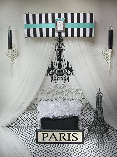 Bed Canopy Crown Valance TIFFANY Blue Princess French Paris Stripe Pink Black White Upholstered SALE