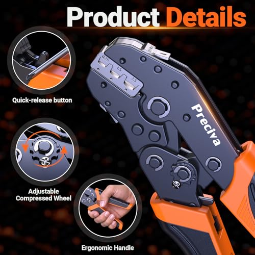 6 Piece Crimping Tool Set, Preciva Crimping Pliers with Carry Case with Quick Release Jaws Suitable for Insulated/DuPont/Blanke/Waterproof/Pipe/Photovoltaic Clamps