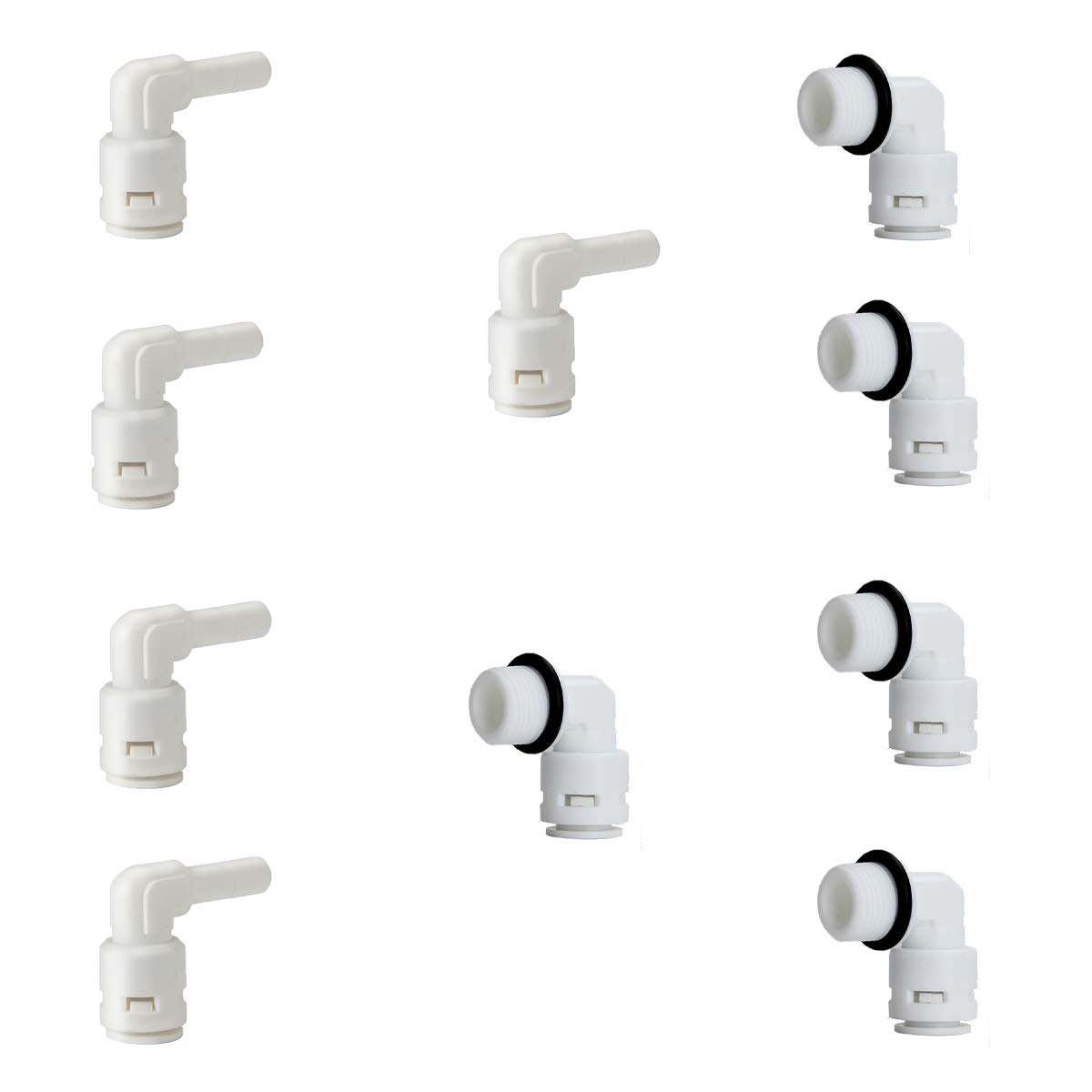 Eshiong 1/4" Inch Male Thread to Tube connector & 1/4" Stem elbow,NSF Certified Plastic Quick Connect RO Fittings（5 Male Elbow + 5 Stem Elbow ）