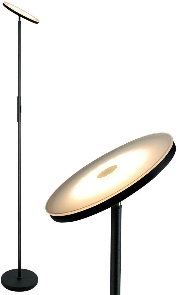 Tangkula Sky LED Torchiere Floor Lamp, Dimmable Standing Light with 3 Light Options, Ideal for Living Room, Bedroom and Office (Black)