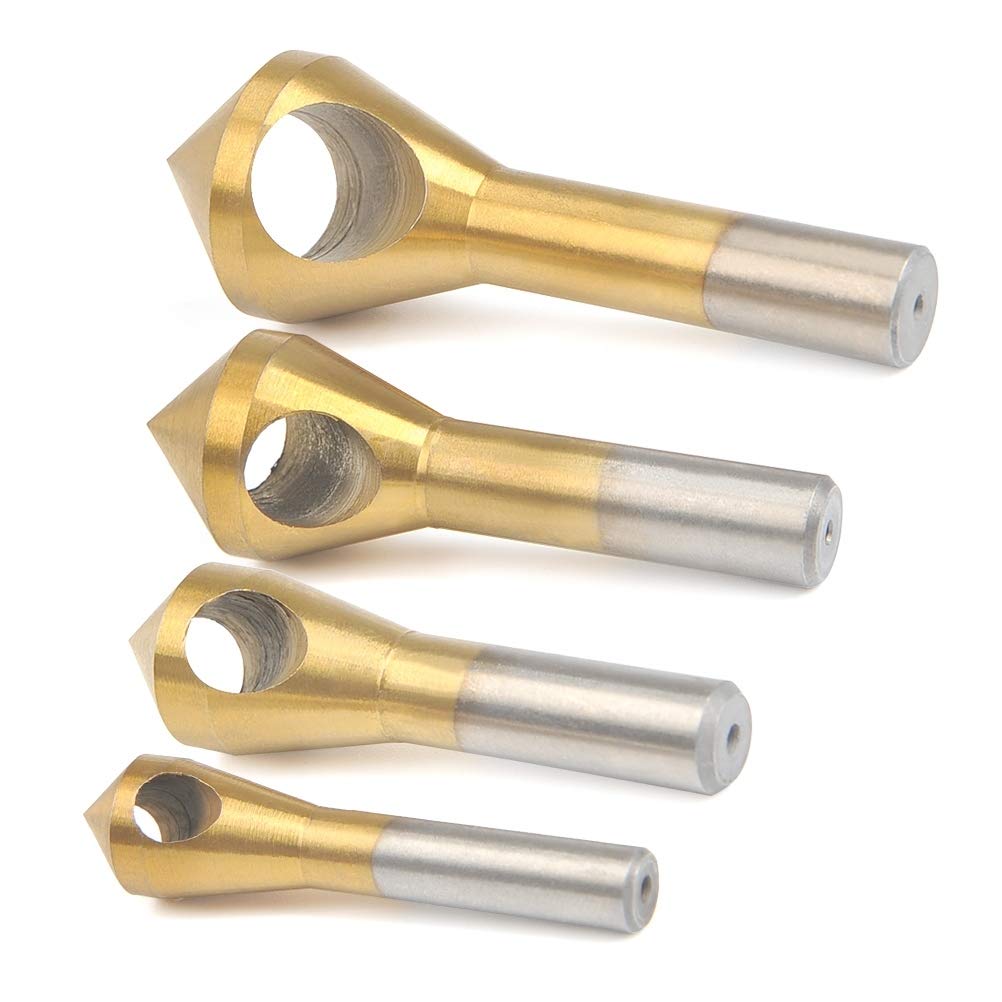 Titanium Coated Countersink Chamfer Drill Bits Deburring Tool 4Pcs for Wood Metal Plastic, Countersink Drill Bits Set (2-5mm,5-10mm,10-15mm,15-20mm)