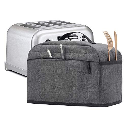 BGD 4 Slice Toaster Cover with Zipper & Open Pockets Kitchen Small Appliance Cover with Handle, Dust and Fingerprint Protection, Machine Washable, Dark Grey - Thumbnail 3