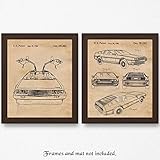 Vintage DeLorean Patent Poster Prints, Set of 2 (11x14) Unframed Photos, Wall Art Decor Gifts Under 20 for Home, Office, Studio, Garage, Man Cave, College Student, Teacher, Comic-Con & Movies Fan