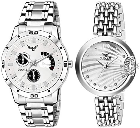 Analogue Unisex Watch (White Dial Silver Colored Strap) (Pack of 2)