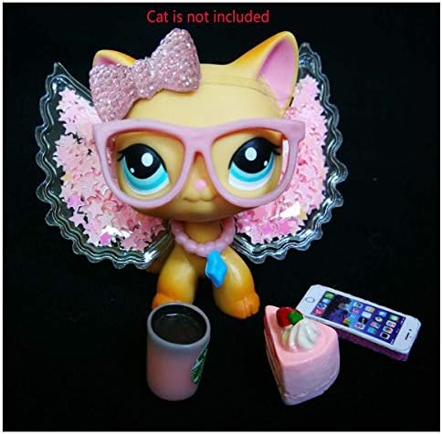 LPS Accessories Kit Wings Glasses Bow Collar Drink Cake 7 PCS Outfit Lot Gift Bag for LPS Cat and Dog CAT is NOT Included (Pink)