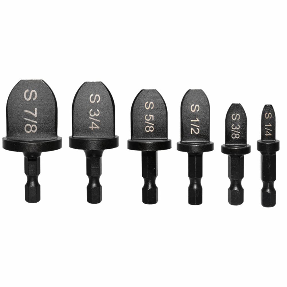 Fongmore 6pcs 1/4 Inch Hex Shank Swaging Drill Bit Set Copper Pipe Tube Expander Flaring Tool 1/4, 3/8, 1/2, 5/8, 3/4, 7/8 For Air Conditioner Copper Pipe Swaging Flaring