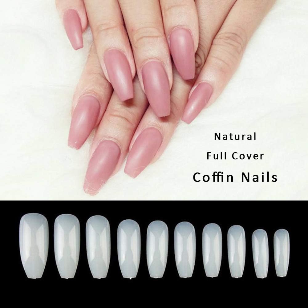 500PCS Coffin Nails Full Cover Ballerina Nail Tips False Artificial Acrylic Nails (Full-Natural)