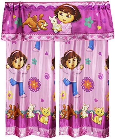 3pc Dora the Explorer Long Drapery Set Doras Pets Satin Window Curtains and Valance