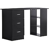 HOMCOM 47" Modern Home Office Computer Desk Bookcase Combo Writing Table Workstation with 3 Drawer and Storage Shelf - Black