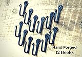 Wrought Iron Hooks- Nail Hooks- For Hanging -Set of 12- Black Hand Forged Wrought Iron Hooks