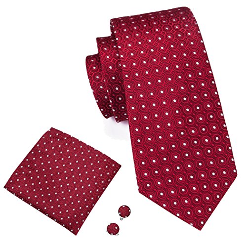 Barry.wang classic red woven tie hanky cufflink set