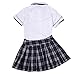 FEESHOW Women School Girls Uniform Set Cosplay Costume Tie Top shirt with Plaid Skirt Navy Blue XX-Large