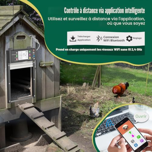 SARELLIT Automatic Solar Chicken Coop Gate with APP and Remote Control, WiFi with Real Time Status, Timer and Light Sensor, Anti-Pinch, Battery 4000mAh