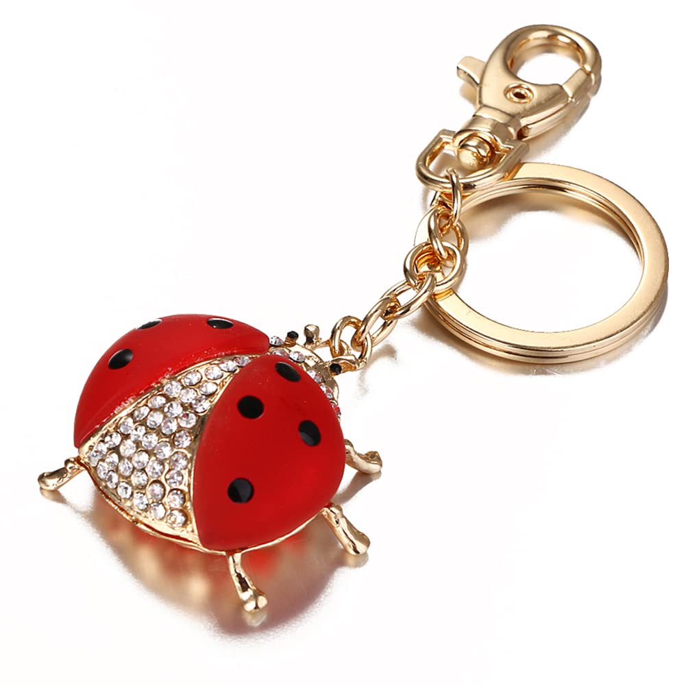 ARFUKA Keyring Rhinestone Ladybug Pendant Keychain 3D Animal Iced Out Metal Key Ring Charm Jewellery Christmas Birthday Gift Keyrings Key Chain Key Ring Holder for Men and Women
