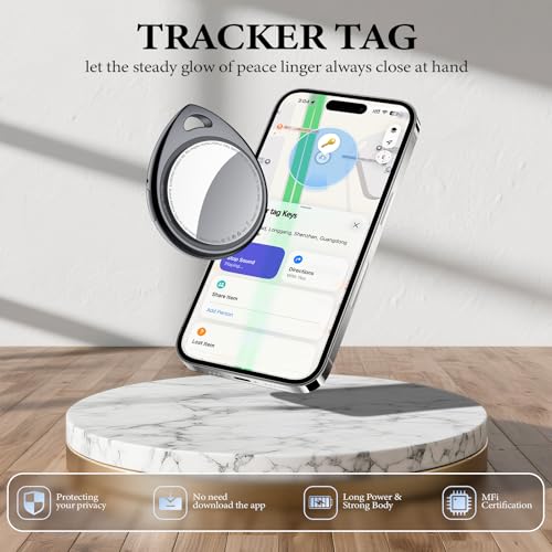QCOQ Air Tags 4 Pack, Smart Key Finder Work with Find My (iOS Only), 100dB Bluetooth Tracker, Smart Tag with Keychain/Lanyard, Item Finder for Luggage/Key/Suitcases, Replaceable Battery