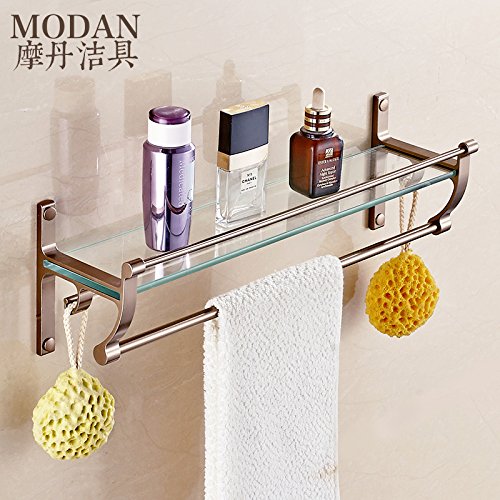 BBSLT Space aluminum bathroom racks wall mounted European style bathroom single Towel rack bathroom Bathroom glass shelf 400/500/600135155mm , 60cm antique