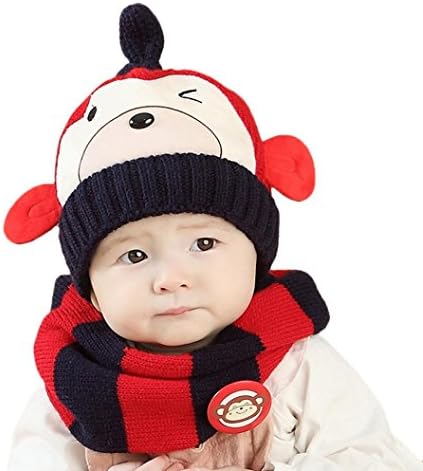 TATGB Boys Cartoon Monkey Hat+Scarf 2Pcs Child Knitting Warm Hats Cap 5 Design