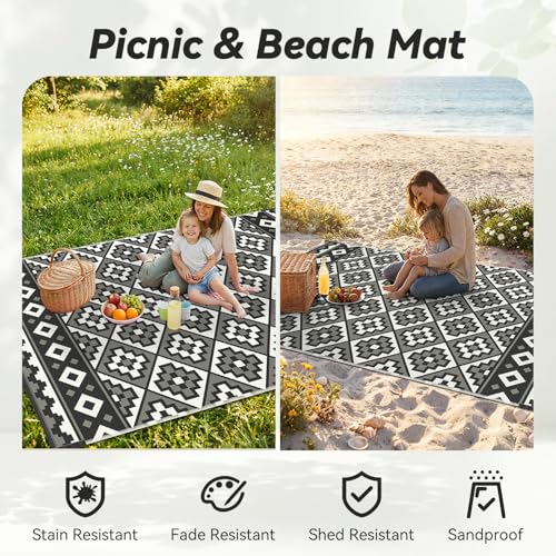 Outdoor Rug-Patio Rug 9X12 Outdoor Carpet Waterproof Reversible Outdoor Rugs Portable RV Mat Plastic Straw Mat for Patio Balcony RV Camping Backyard Picnic