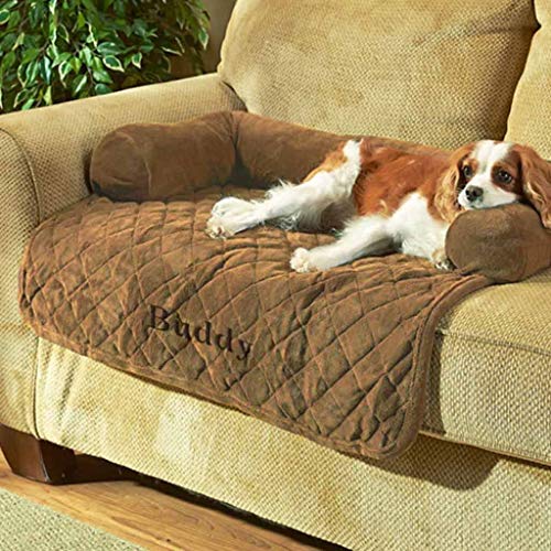 DIBSIES Personalization Station Personalized 36″ Sofa Saver Pet Bed with Bolsters (Tan)