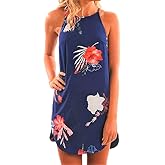 Fronage Women's Casual Sleeveless Floral Mini Dress Summer Beach Halter Neck Dresses