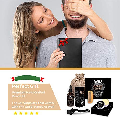 Beard Growth Kit, Derma Roller + Beard Growth Oil Serum + Beard Balm + Comb for Men, Facial Hair Growth Kit, Titanium Microneedle Beard Roller Kit, Best Value Beard Care Kit for Men