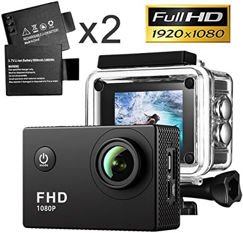Action Camera,30 Meters Waterproof Camera,Full HD 1080P Sport Camera 2.0 Inch LCD Display 140 Degree Wide Angle Lens Outdoor Camera Video Recorder Include 2pcs Rechargeable Battery