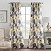 H.VERSAILTEX Linen Blended Grommet Semi-Sheer Curtains - 2 Pieces- Decorative Vintage Blooming Floral with Yellow Gray Pattern for Living Room, Privacy Assured (W52 x L84 inch)