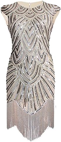 Izacu Flocc Women 1920s Art Deco Sequin Paisley Flapper Tassel Glam Party Dress