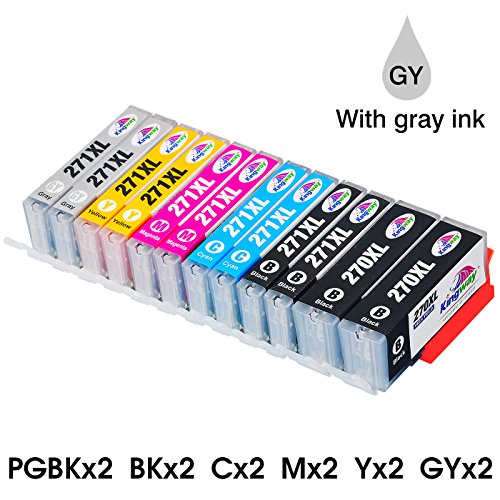 Kingway PGI-270XL CLI-271XL Replacements for PGI 270 CLI 271 Ink Cartridges Work with Pixma MG7720 TS8020 TS9020 Printer 12 Pack(2 PGBK 2 Black 2 Cyan 2 Magenta 2 Yellow 2 Gray)