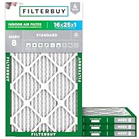 Filterbuy 16x25x1 Air Filter MERV 8 Essential Dust & Allergy Defense (4-Pack), Electrostatic Pleated HVAC AC Furnace Filters Replacement, Made in USA (Actual Size: 15.50 x 24.50 x 0.75)