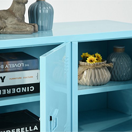 HouseinBox Office File Storage Metal Cabinet 3 Door Cupboard Locker Organizer Console Stand 3-in-1,Black (Blue)