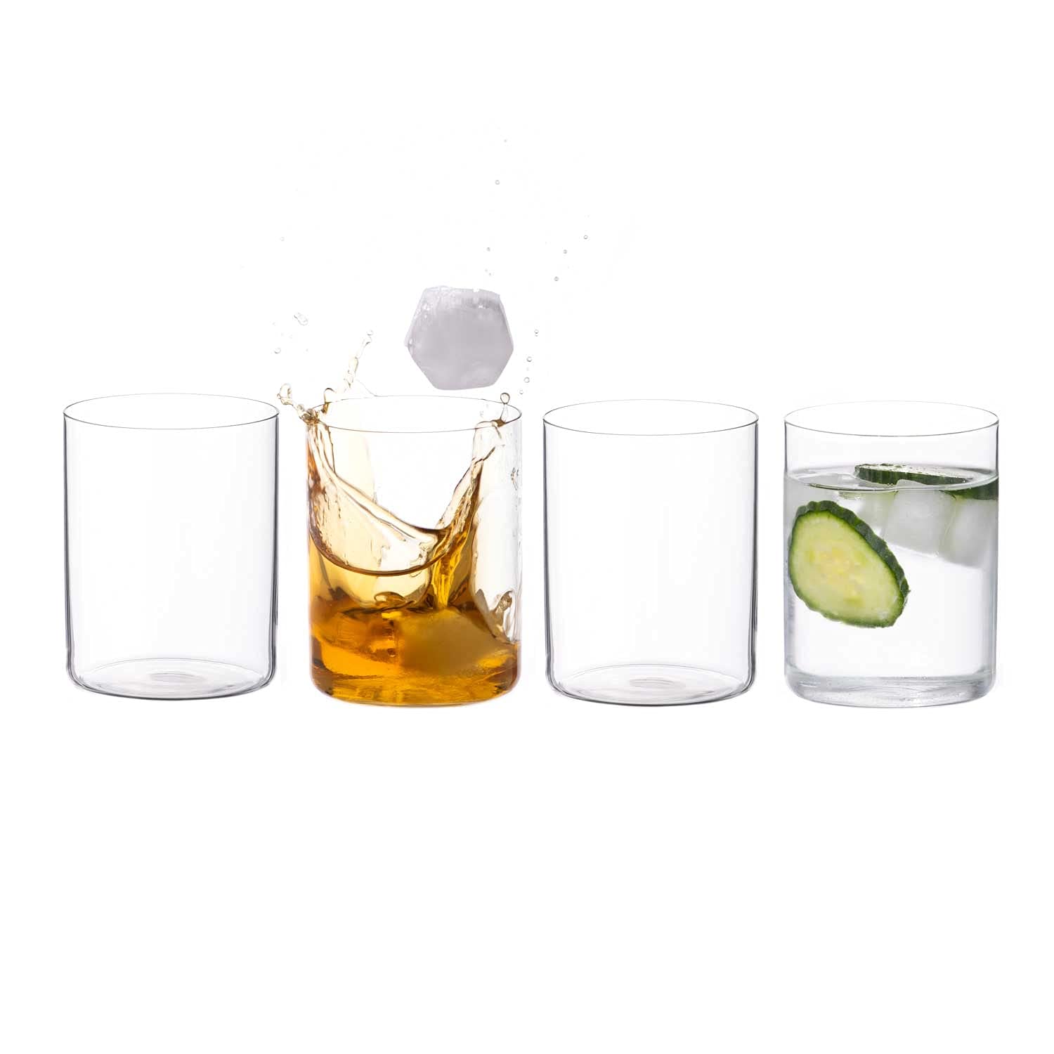 DIAMANTE Glass Crystal Tumbler Set - 'Air' - Light & Thin-Walled Drinking Glasses - Ideal All Rounders, Iced Coffee, Cocktails, Water, Soft Drinks - Set of 4