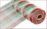 10 inch x 30 feet Deco Poly Mesh Ribbon - Red, White, Lime Check
