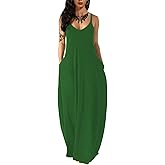 Fussangshu Women's Summer Maxi Dress Long Dress Casual Boho Sleeveless Strap Smocked Tiered Long Beach Sun Dresses