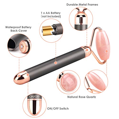 Jade Roller Facial Massager Set, OYRGCIK Vibrating Face Roller & Massager Under Eye Press for Face, Eyes and Neck, Natural Rose Quartz Beauty Facial Skin Care Tools Kit w/Bag Reduce Wrinkles Aging - Thumbnail 5
