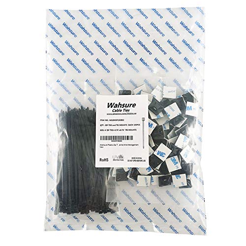 Strong Self Adhesive Wire Clips Cable Zip Tie Mounts 3/4" with 6 Inch Zipties Black UV